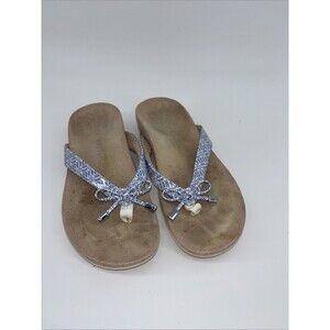 Vionic Bella II Womens Sz 7  Sandals Toe Post blue and white tile   Flip Flops